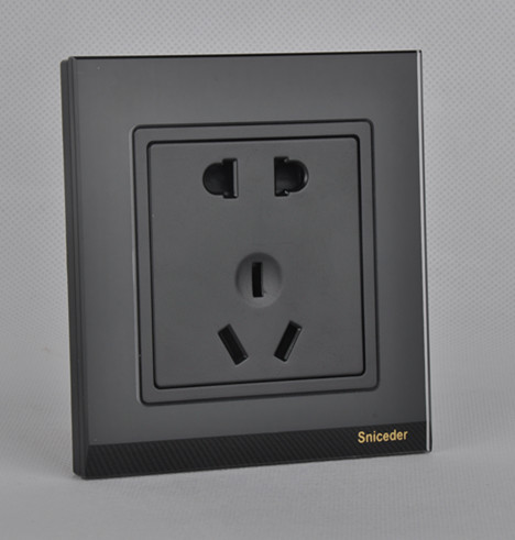 Type 86 power supply wall switch panel S12 black tempered glass socket Five holes 10a Two-three-three-eyes