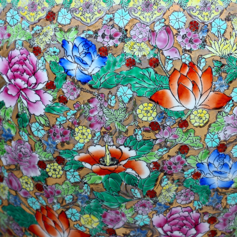 Jingdezhen ceramics hand - made pastel lotus goldfish bowl furnishing articles and calligraphy word rolls receive the tortoise cylinder tank