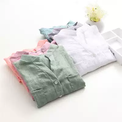 2019 summer new long version loose V collar cotton linen shirt Women anti UV ultra-thin sunscreen cardigan students