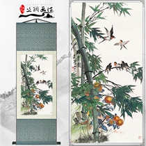 Custom bamboo Chinese painting Silk scroll painting flower and bird painting porch calligraphy painting classical study decoration framed gift