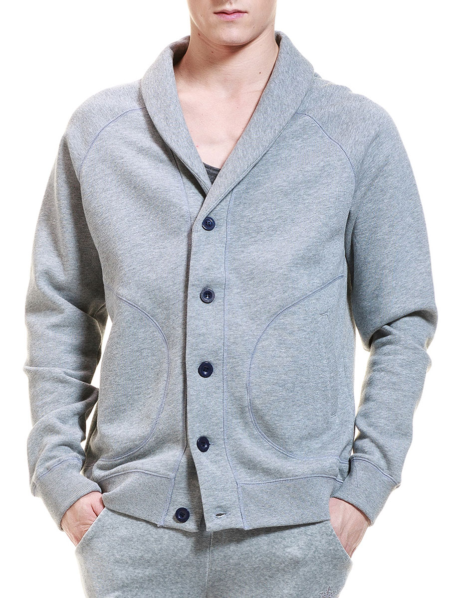 ROYAL VELVET|浅灰色纯棉经典男士青果领卫衣