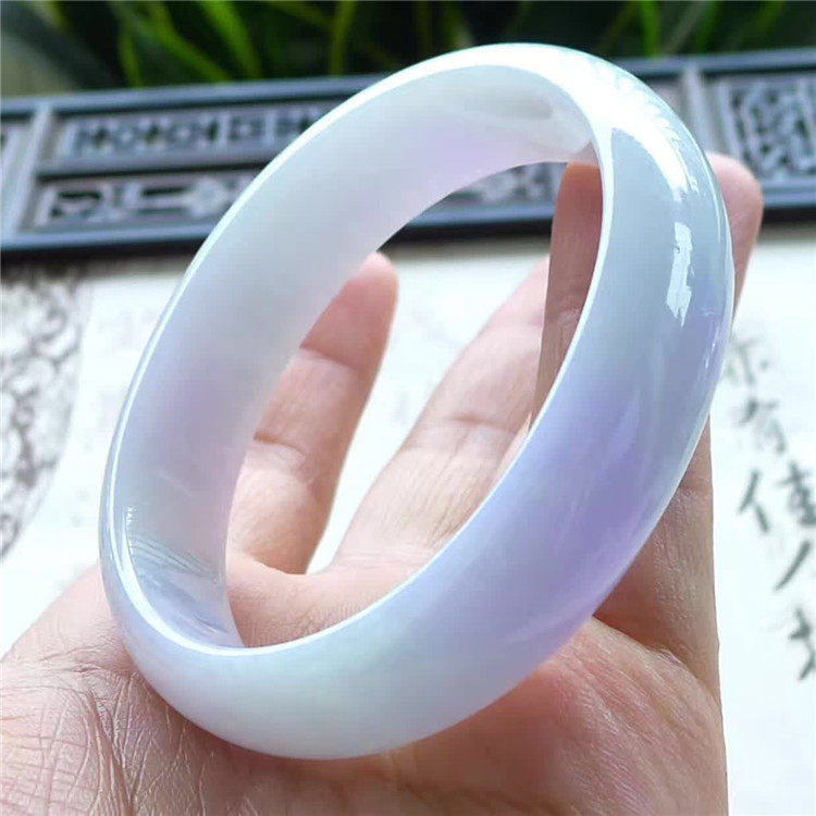 Ming Kai jade 54 circle mouth Laokeng violet spring color chaise jade bracelet Myanmar natural A goods jade 170509