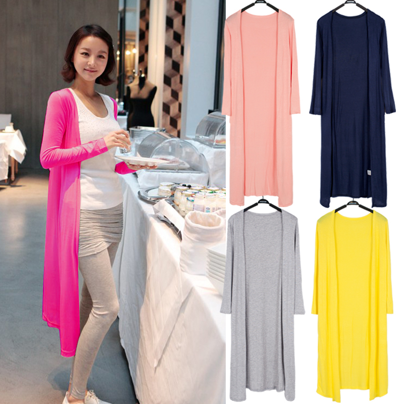 Korean Style Summer and Autumn Extra-Long Modal Cardigan Knitwear for Women, Sun Protection Clothing, Long-Sleeved Thin Coat, Air-Conditioning Shirt