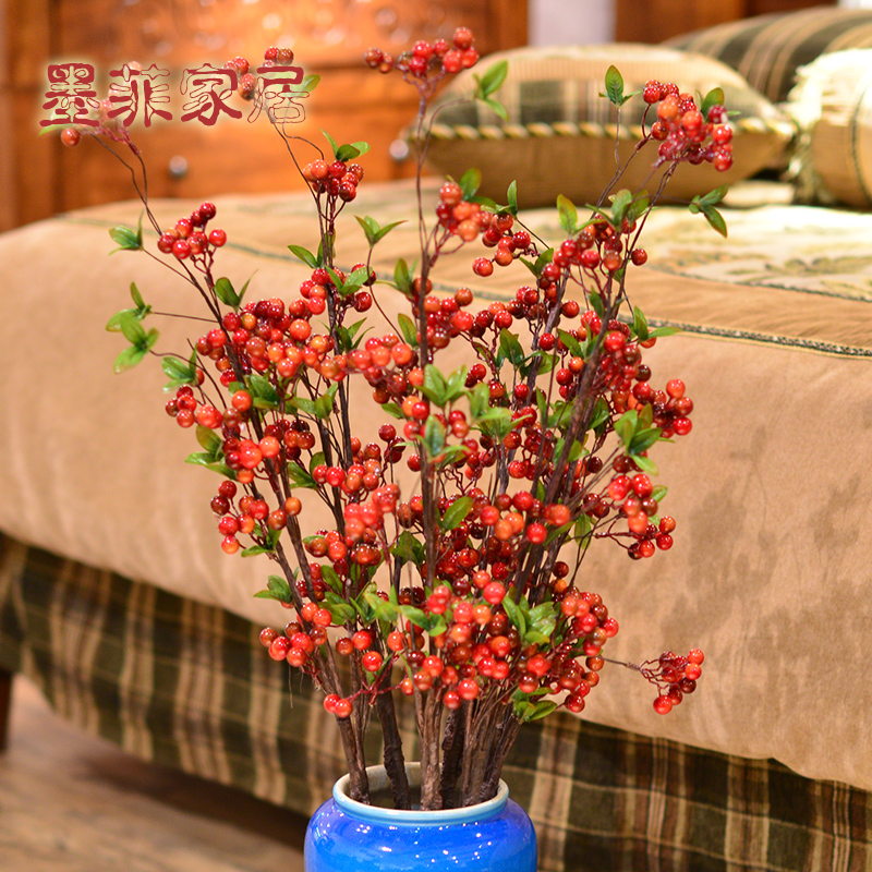 Emulated floral fruit branches berries red hair rickety fruit livingroom decoration flower fake flowers bouquet of flower arrangements non-winter greens