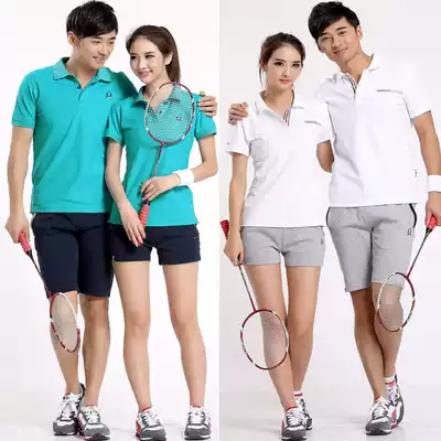 Xia thin men and women couples sports leisure thick cotton T-set collar men's sportswear shorts badminton suit