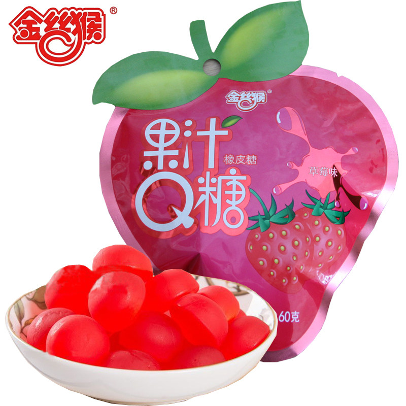 【天猫超市】金丝猴 果汁Q橡皮糖(草莓味)60g/袋 休闲零食糖果
