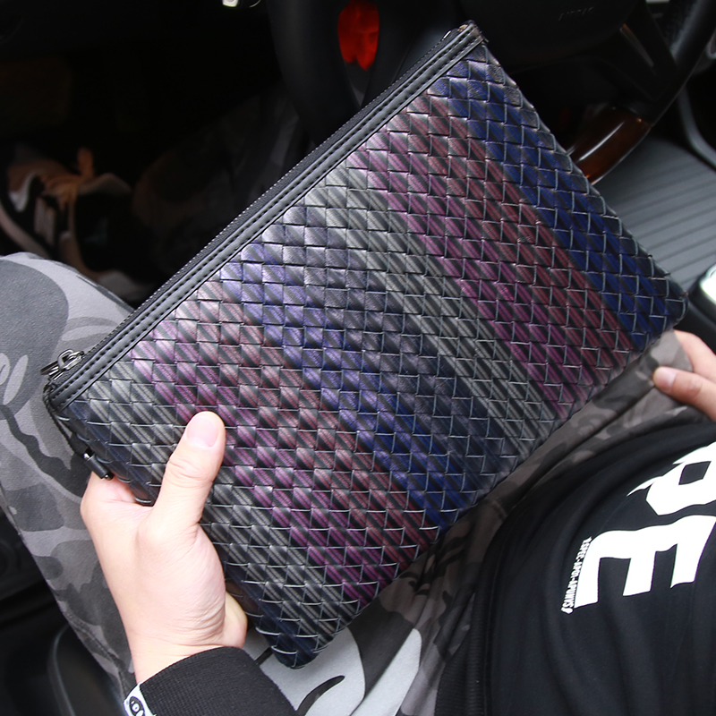 编织手包男信封包大容量手抓包休闲头层牛皮男士手拿包个性潮