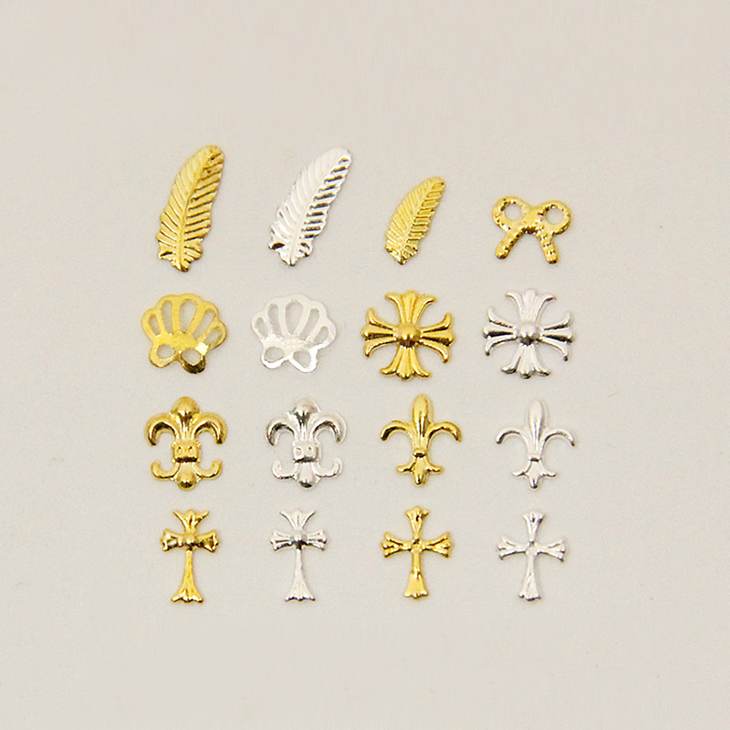 美甲饰品 超薄金属配件diy指甲饰品金银扇贝羽毛十字架系指甲用品