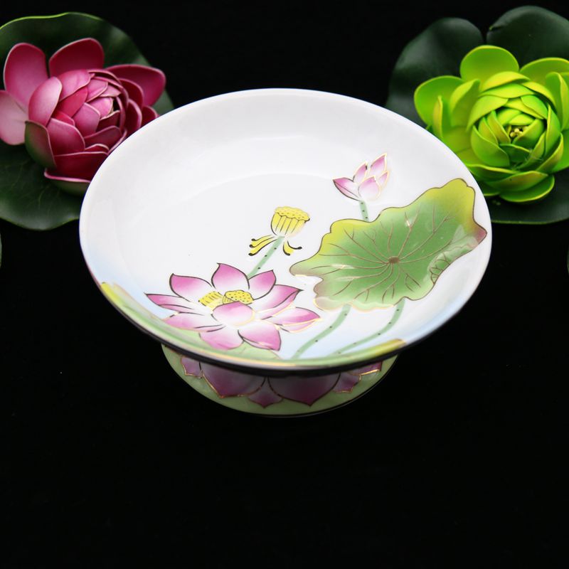 Buddhist supplies ceramic fruit tray for a lotus fruit tray 6 inch beautifully embossed lotus fruit pan lotus flower for a pan