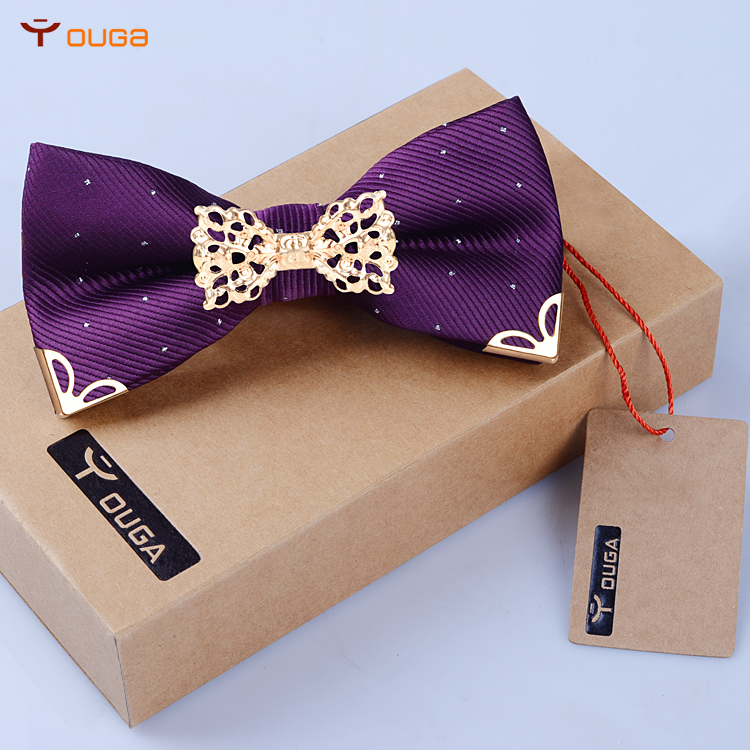 Lead knot men's Inn collar knot male positive dress wedding groom bridegroom Korean version metal collar bow tie butterfly knot gift box dress-Taobao