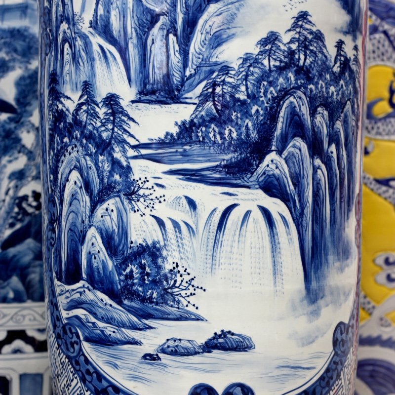 Jingdezhen blue and white porcelain painting landscape painting ceramic sitting room of large vase household furnishing articles ornaments store hall