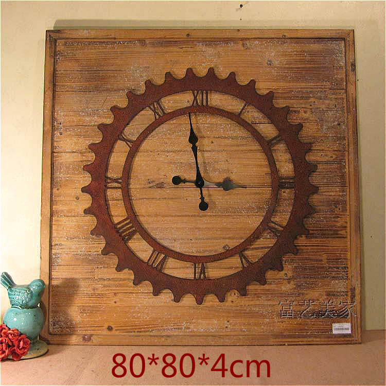 Antiquity made old wooden wall watch square decorated clock bar fireplace decorated with super-large clock