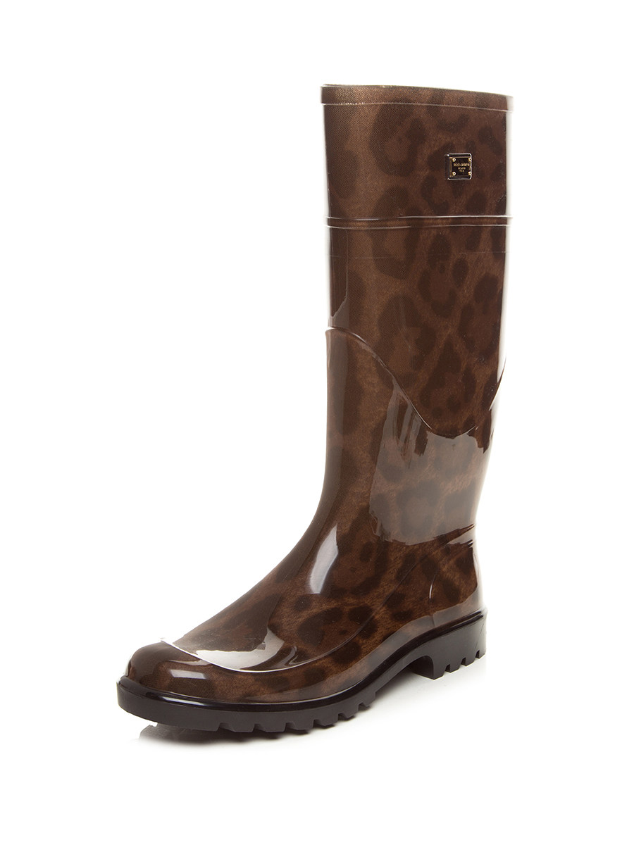 Dolce&Gabbana 棕色豹纹平底果冻长靴