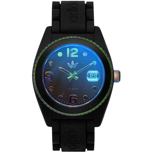 台湾官网直邮进口adidas 石油危机日期矽胶腕表-蓝紫炫彩 42mm /