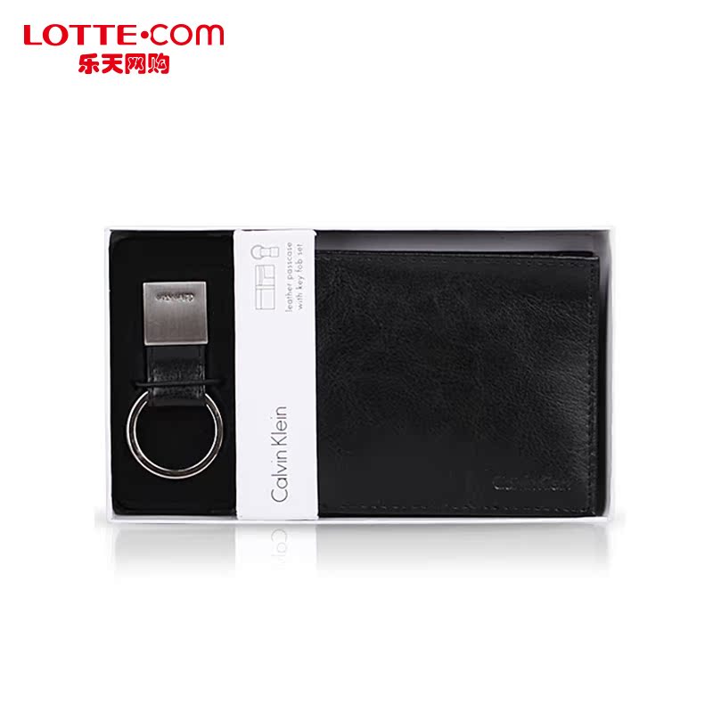 乐天网购CalvinKlein男士牛皮钱包经典短款简约韩国正品直邮黑色