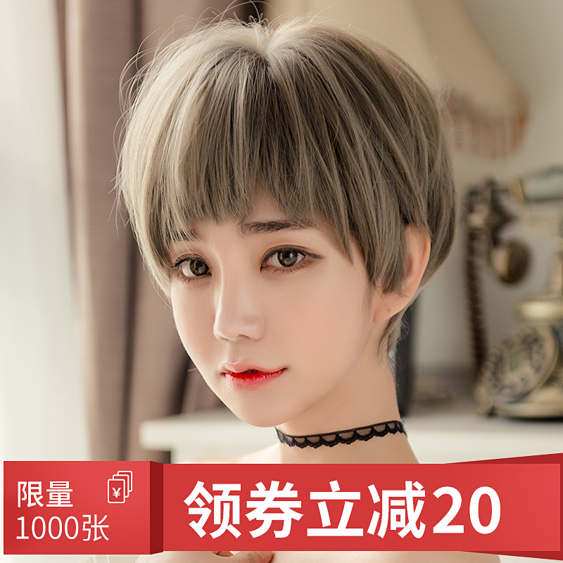 尚青丝 狗啃式二次元刘海假发女短发自然逼真蓬松奶奶灰bobo头套