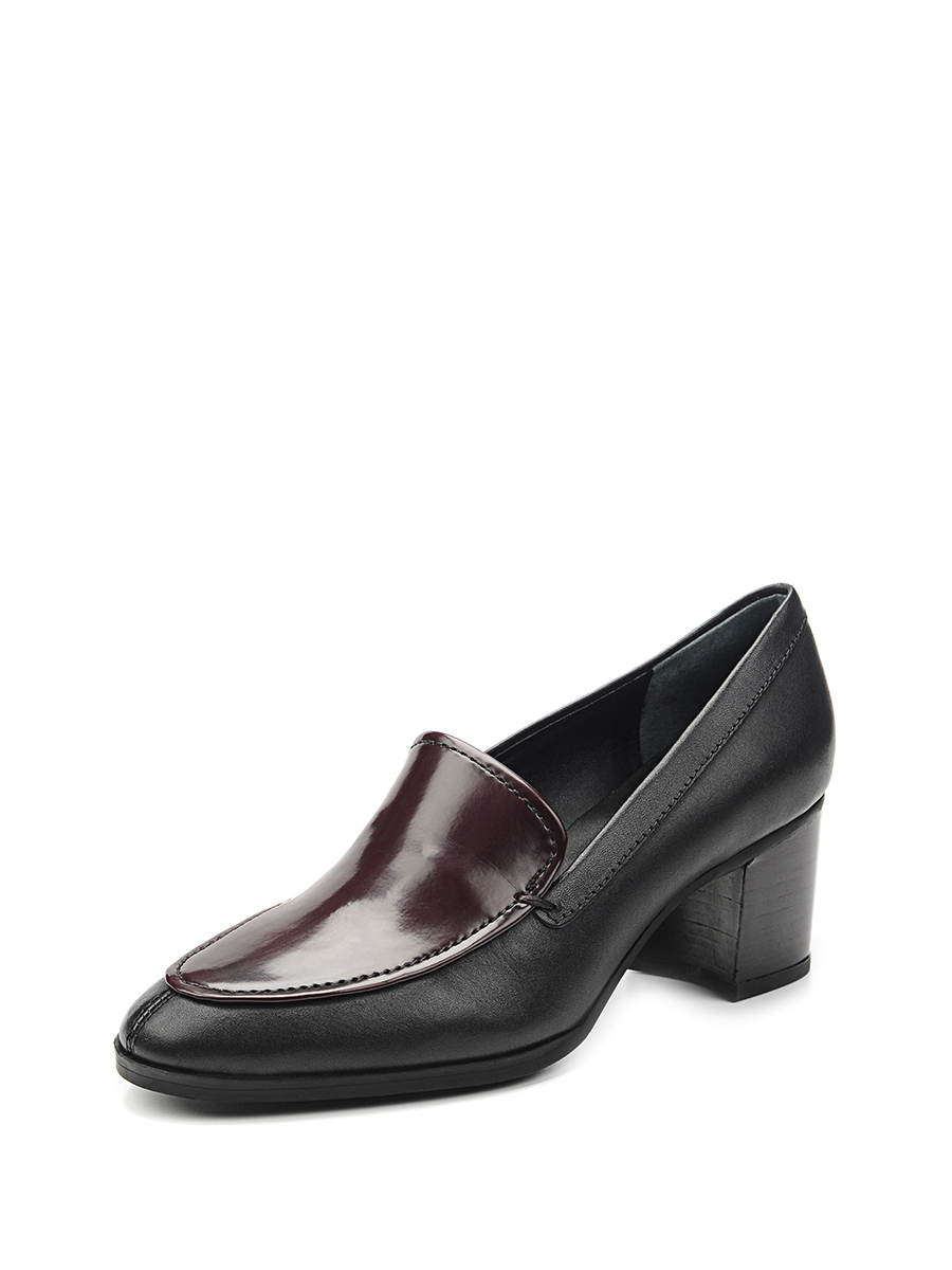 FRANCO SARTO|黑色拼酒红色车线拼接粗跟鞋