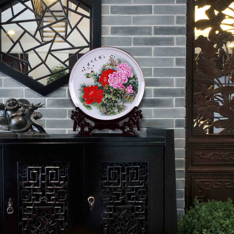 Jingdezhen ceramic ipads China peony decorative plates by plate of new Chinese style household TV cabinet porch decorate furnishing articles