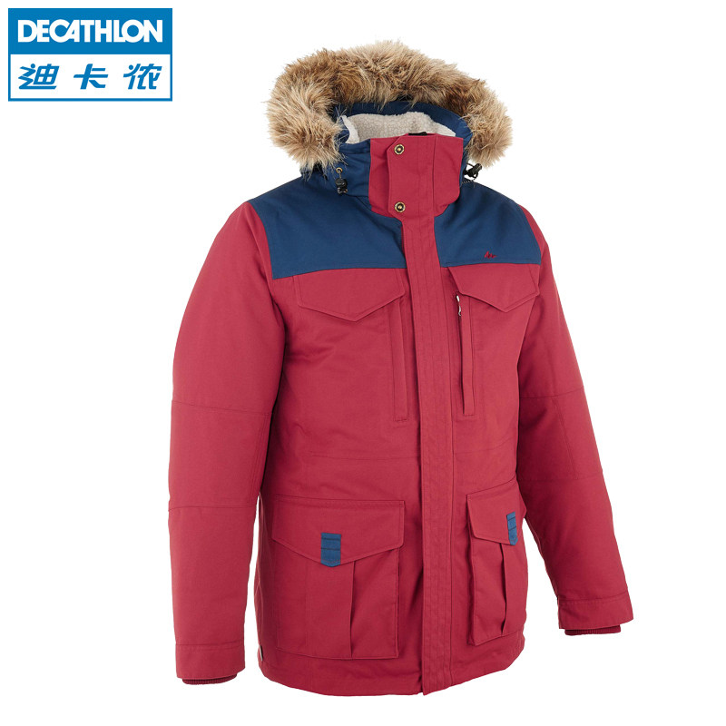 迪卡侬正品 户外棉衣 男 保暖防水加厚中长款休闲冬装外套QUECHUA