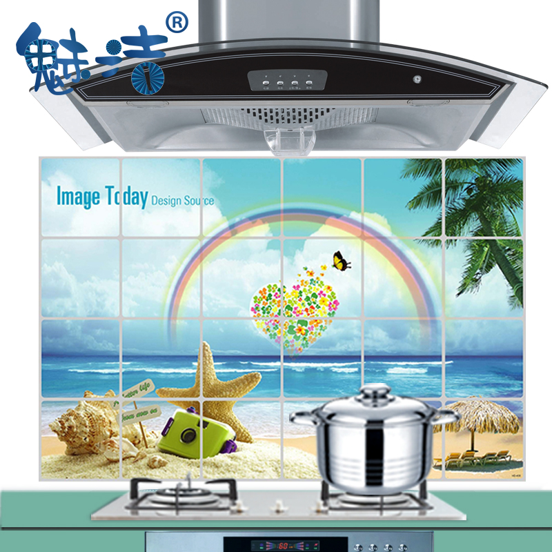 魅洁厨房瓷砖贴防油贴纸 耐高温油烟贴墙贴纸1张 6张起包邮