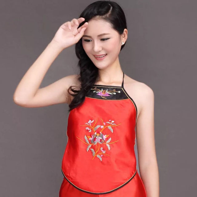 Free shipping women's double layer embroidered silk sexy bellyband