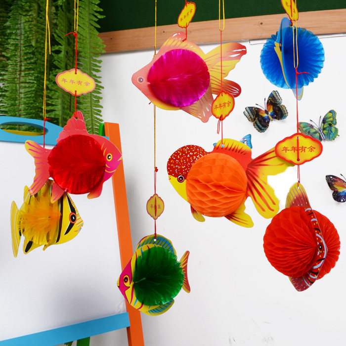 Rui Wise Young Teaching Environment Arrangement Wall Decoration Colorful Marine Fish Hanging Decoration Small Fish Lantern Decoration Hanging Decoration
