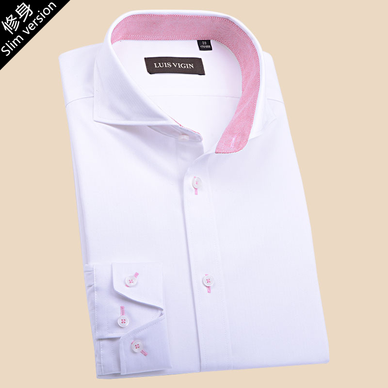 Luis Vigin Spring and Summer Style One-Line Collar Pure Cotton Casual Slim White Men's Shirt Long-Sleeved Business Formal Wear C196