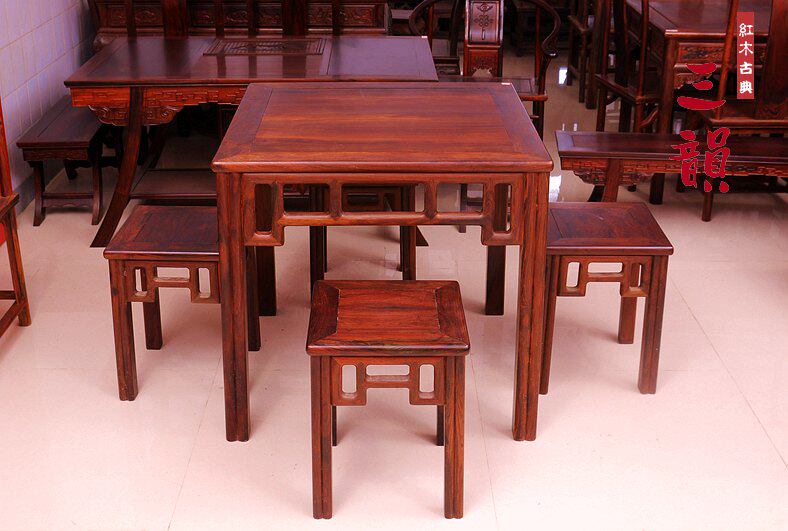 Chinese Red Wood Furniture Large Red Acid Branches Small Square Table Solid Wood Small Dining Table Mahjong Chess Board Table And Chairs Casual Tea Table-Taobao