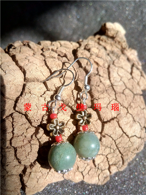 (Shop owner original) pure handmade original vintage jewelry Alxa water grass agate beads ethnic style earrings
