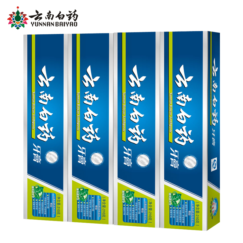 云南白药牙膏 薄荷清爽型210g *4支840克装牙龈出血牙垢 包邮