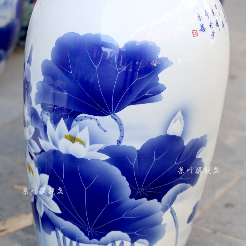 Jingdezhen hand - made of lotus pond moonlight landing big vase 90 cm high home sitting room hotel adornment furnishing articles
