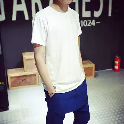 Men's solid color short sleeve T-shirt Korean version of round neck print half sleeve lovers T blood gown men cotton summer blue base shirt