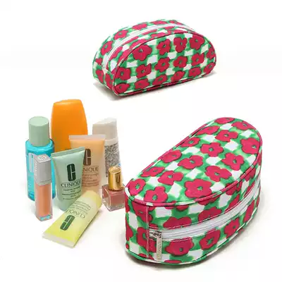 Pigeon home painted style emerald green safflower contrast color semi-oval shaped cosmetic bag storage bag Travel toiletry bag