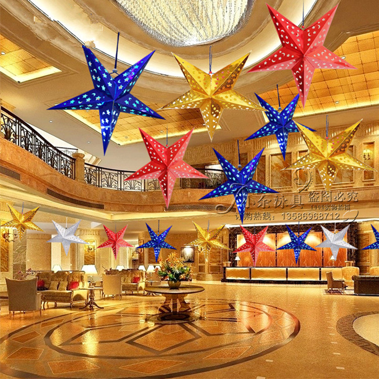 Opening decorations three-dimensional pentagonal star roof hanging ornaments jewelry store mall ceiling dress layout