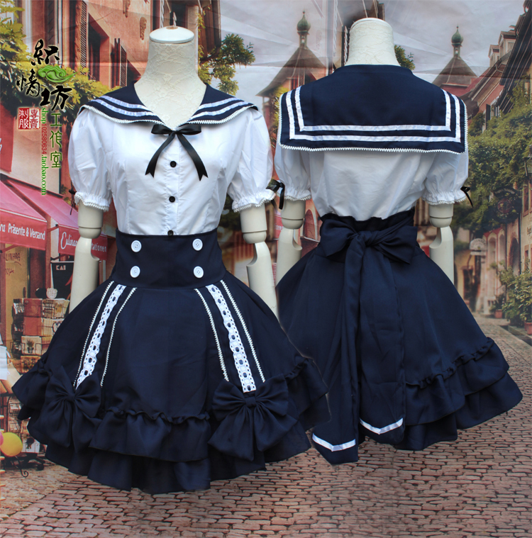 New LOLITA Ocean dress fluffy skirt Princess College Naval Wind Costume Sailor Dress Halfskirt JK