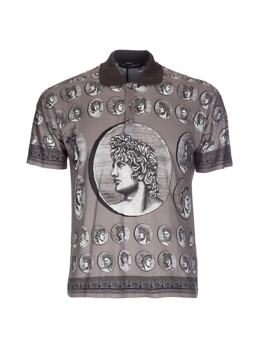 Dolce&Gabbana 浅褐色雕像印花短袖Polo衫