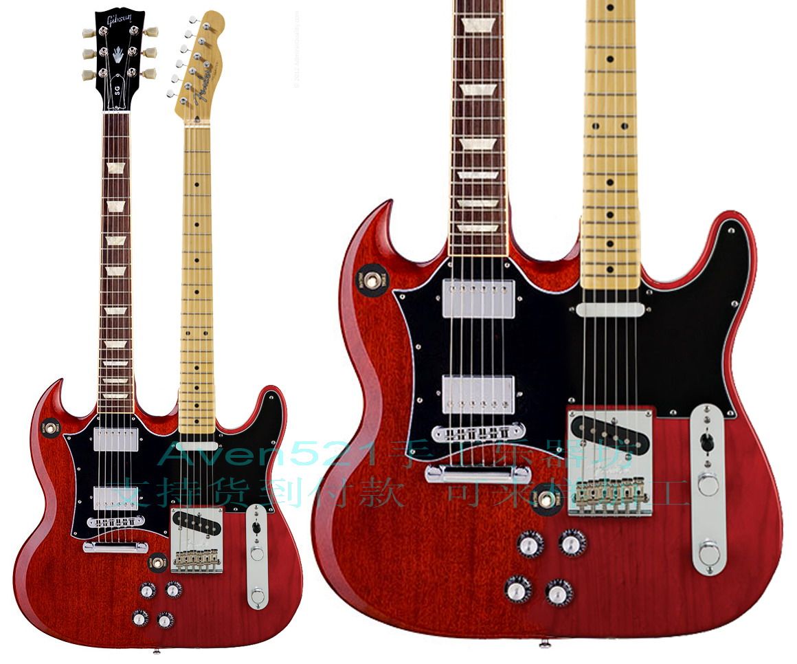 Custom Gibsons SG Fenders Tele Red Double Headed Electric Guitar