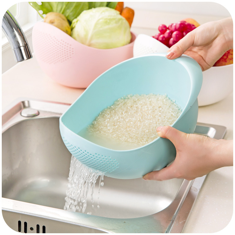 Dazzling Thickening Kitchen Naughty Rice Wash Rice Griddle Wash Rice Basin Plastic Drain Wash Vegetable Basket Wash Vegetable Basket Wash Fruit Blue