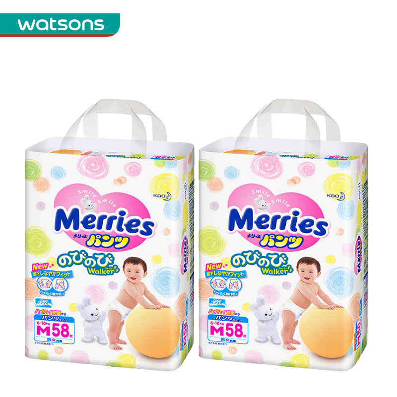 【屈臣氏】组合 日本花王 妙而舒学步裤婴儿纸尿裤 中号（M）58片