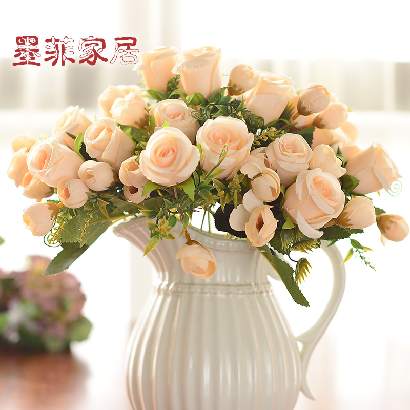Rose Emulation Floral Dried Flower Decoration Hem Living-room Table Hem Flowers Furnishing Flowers Bouquet Flower Fake Flower Inserts Vase Floral