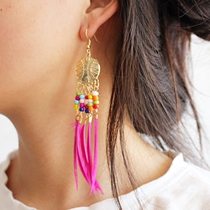Feather Earrings Earrings Alloy Pendant Earrings Super Fairy Color Feather Tassel Earrings Retro Family Style