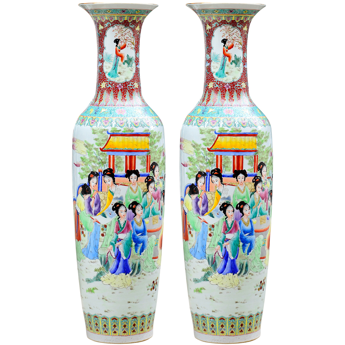 Jingdezhen ceramics antique hand - made scenery peony home sitting room hotel adornment furnishing articles of large vase