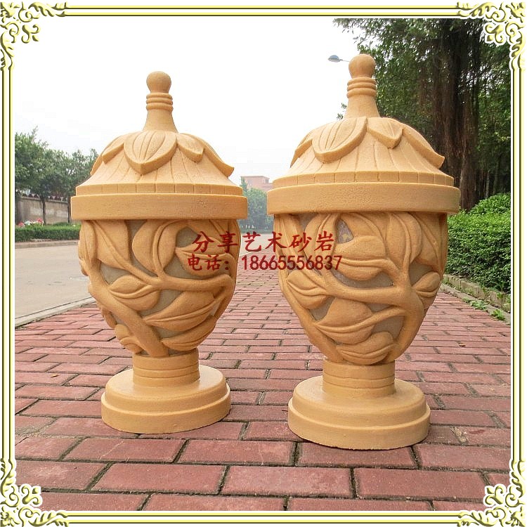 Sandstone embossed round carving sandstone lamps hotel courtyard club garden community decorative leaves light-transmitting lamps