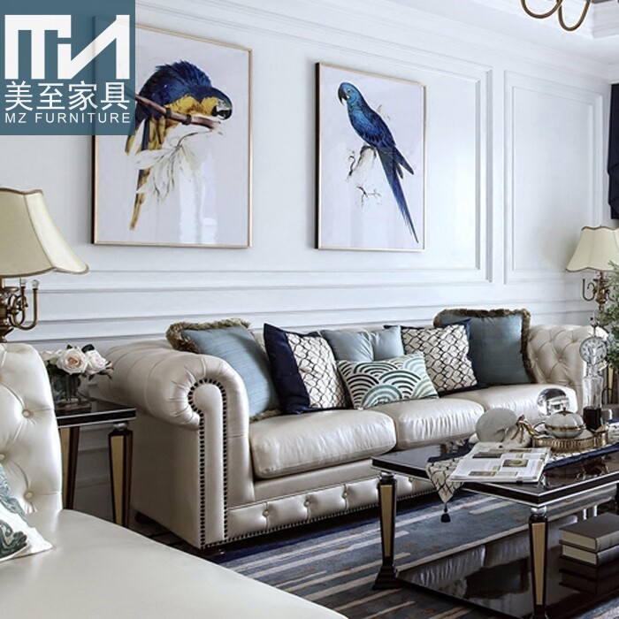 Sample house display center model room postmodern leather sofa combination European style neoclassical sofa size apartment living room sofa
