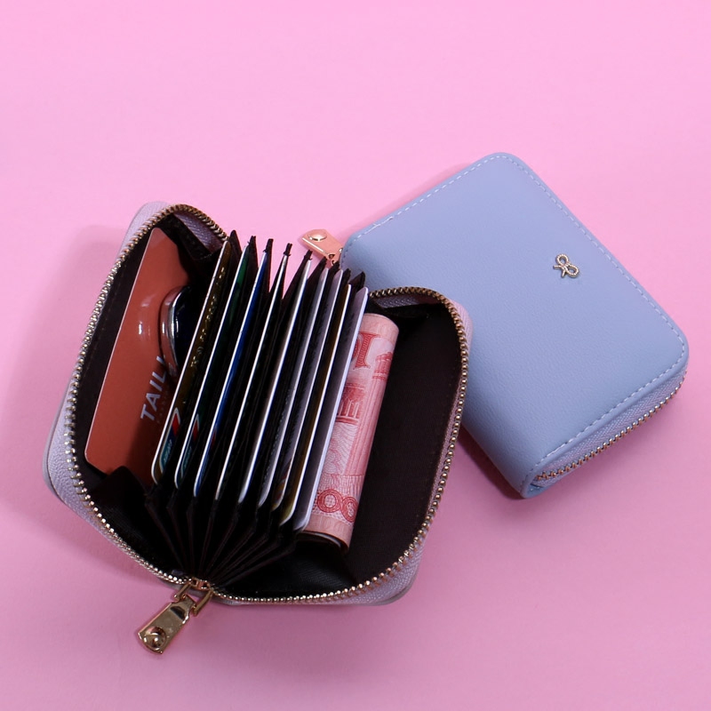 Korean version Fresh and cute lady Organ Card Bag with small wallet Multi-clamping Mini-pull-chain Credit card clip leather