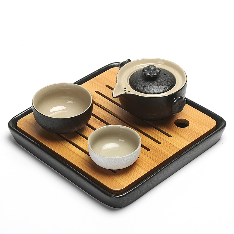 Xin arts black ceramic crack edge zen cup a pot of 2 cup travel kung fu tea set tea tray teapot teacup