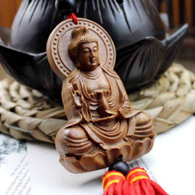 枣木汽车挂件饰品开光保平安汽车挂件观音摆件开运后视镜挂饰