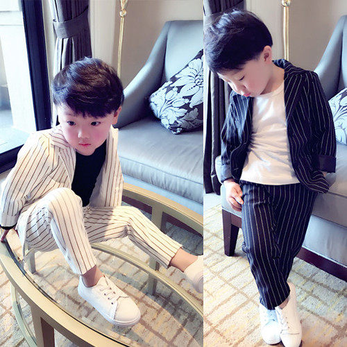 Boys suit suit Children striped autumn two-piece male baby suit 2020 new male treasure dress Korean version