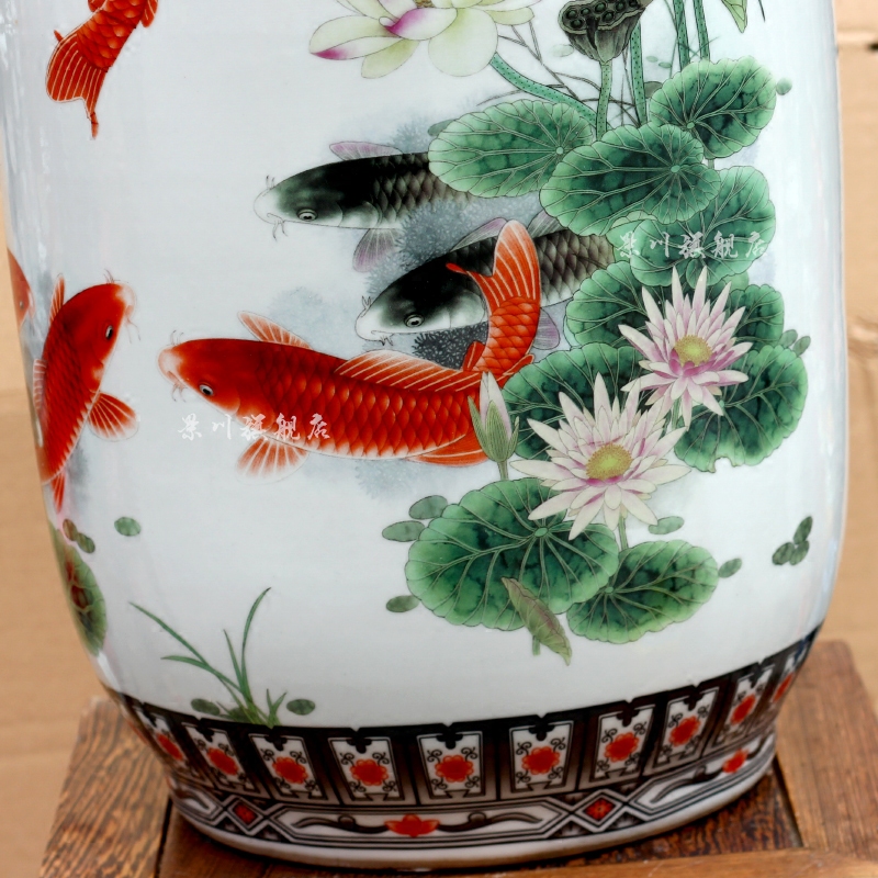 Jingdezhen porcelain lotus fish dry flower arranging flowers sitting room of modern technology of large vase household act the role ofing is tasted furnishing articles
