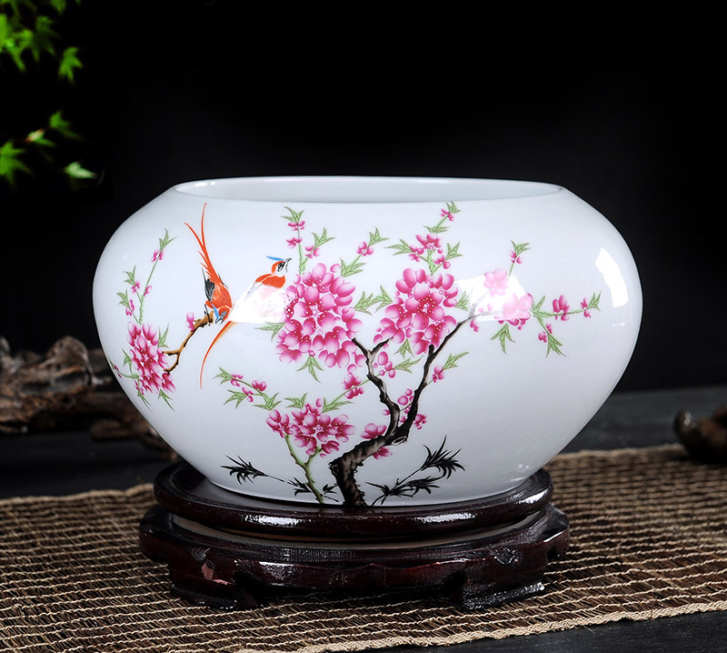 Jingdezhen ceramics handicraft furnishing articles little gold fish tank water lily basin bowl lotus cylinder aquarium writing brush washer tortoise fish bowl